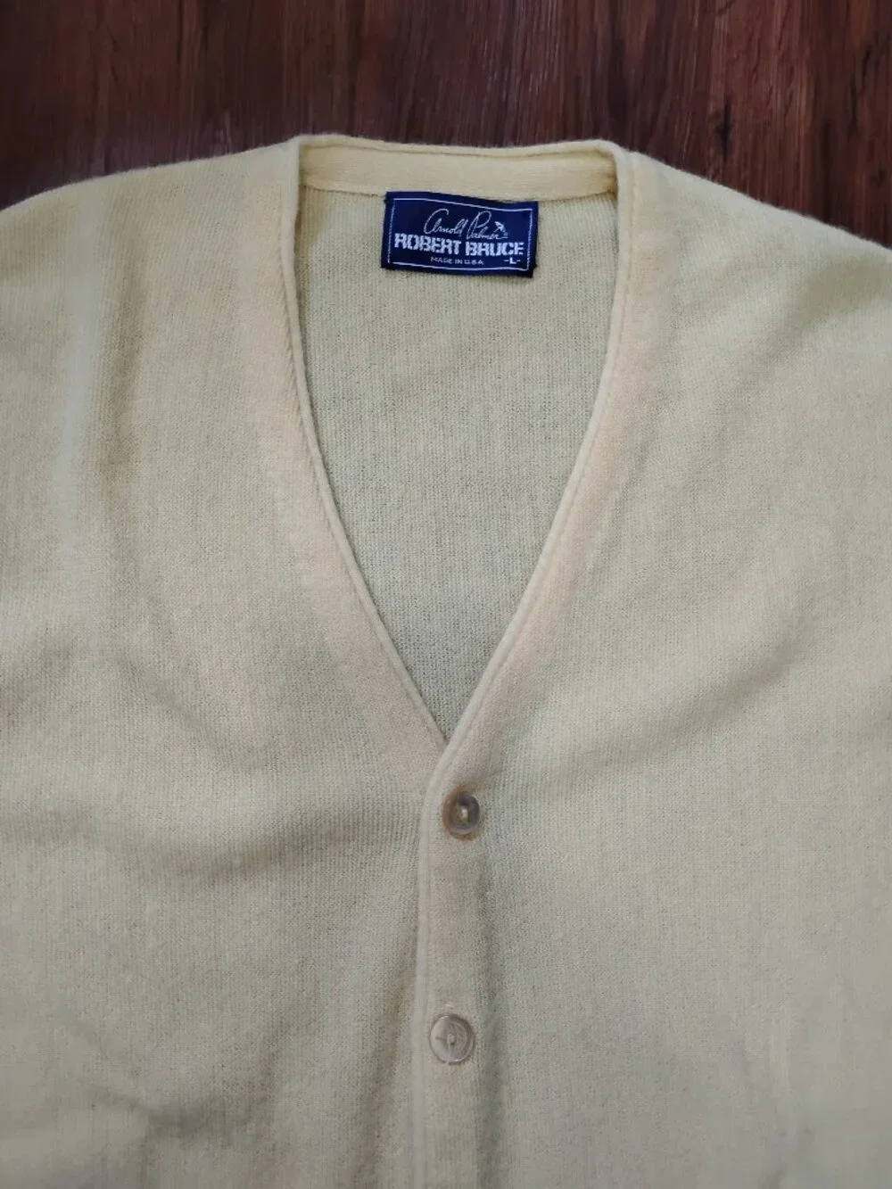 Vintage Arnold Palmer Robert Bruce Wool Cardigan Sweater Yellow